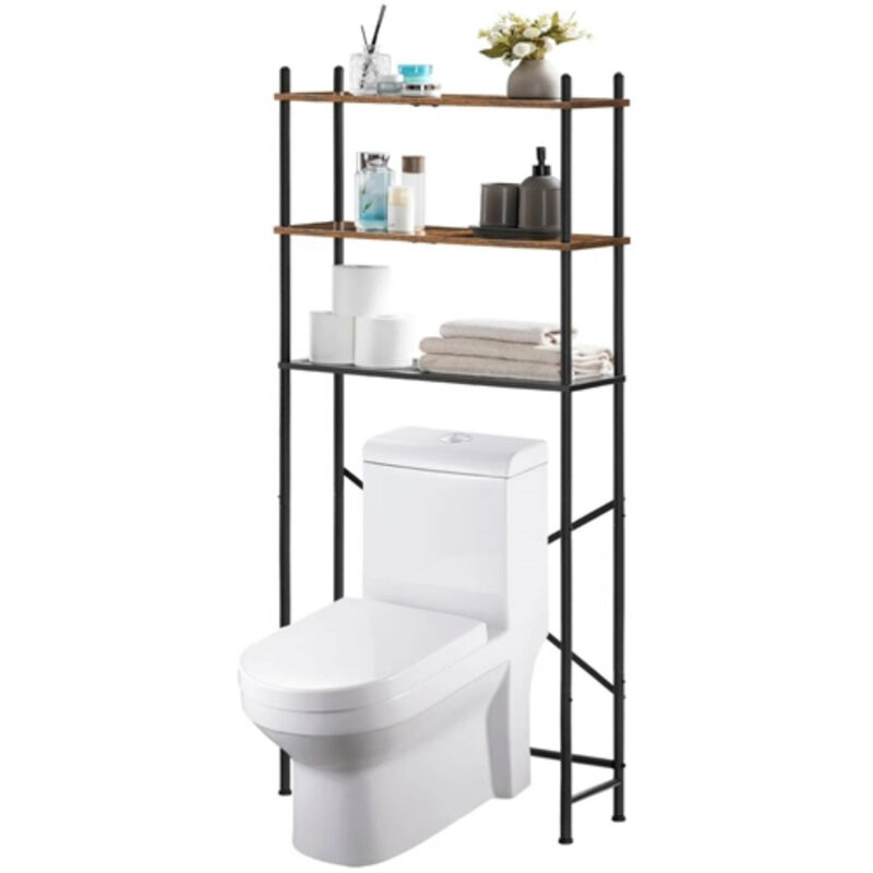 Metal Wood Style Over the Toilet Shelving Unit – Freestanding Bathroom Storage with Industrial Design