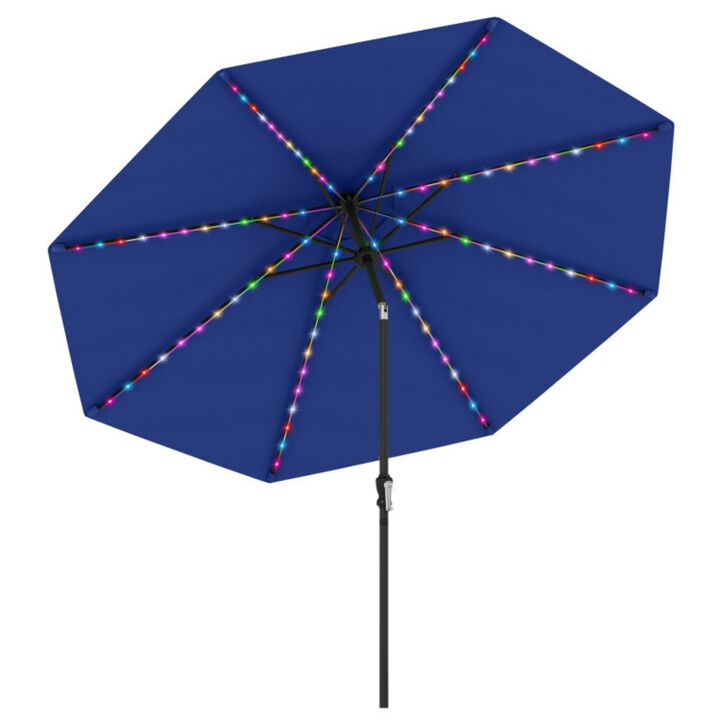10 Feet Solar Patio Umbrella with 96 Multi-Colored Flowing LED Lights and Tilt Adjustment