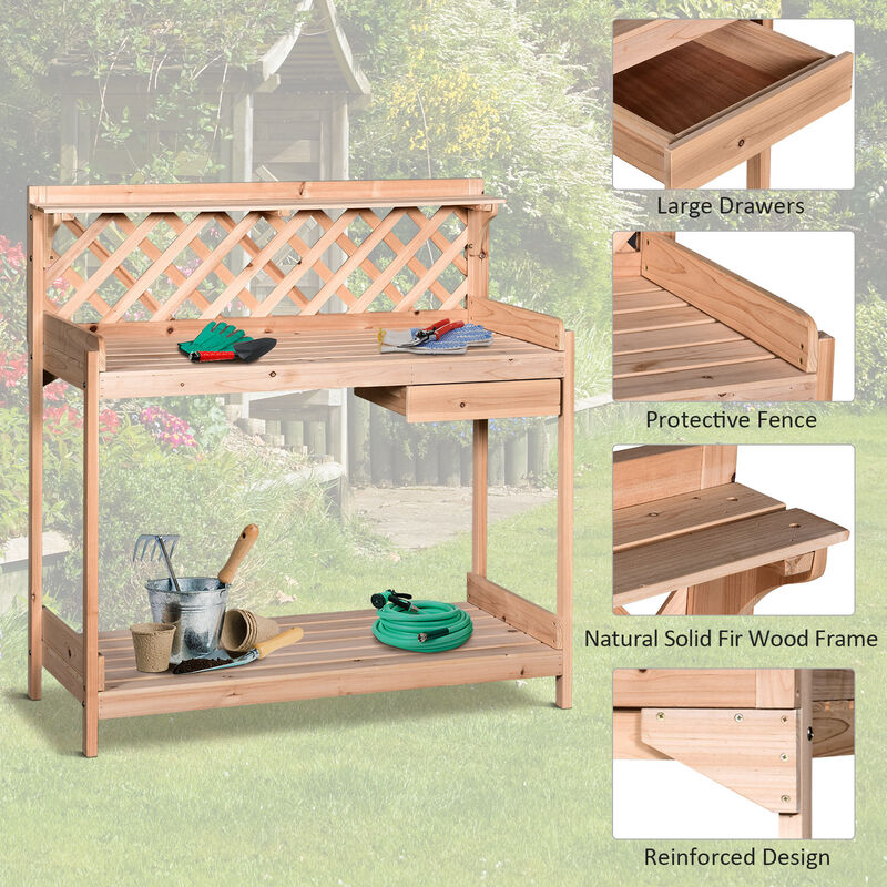 Garden Potting Bench Workstation w/ Drawer, Storage Shelf and Lattice Back