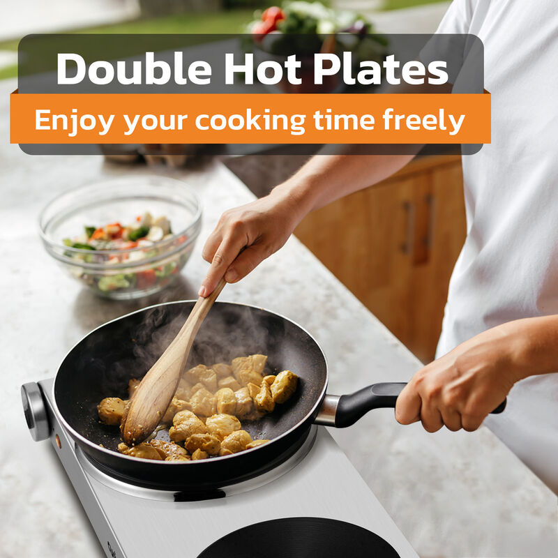 Cusimax 1800W Stainless Steel Electric Hot Plate, Portable Electric Stove, Double Burner for Cooking, Countertop Cooktop image number 6