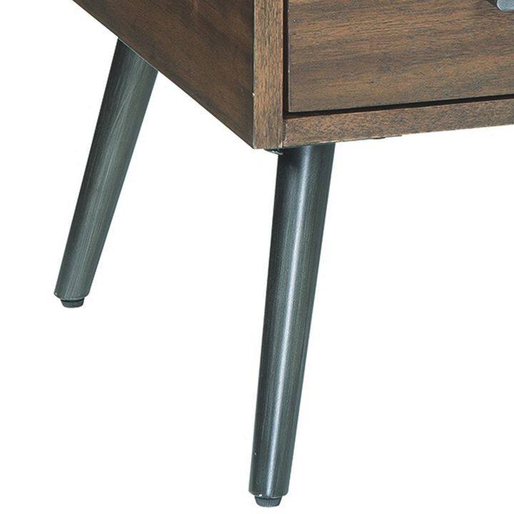 24 Inch 2 Drawer Rectangular Wooden End Table, Brown-Benzara