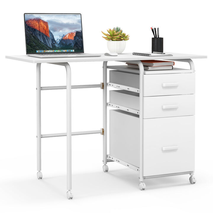 Folding Computer Laptop Desk Wheeled Home Office Furniture