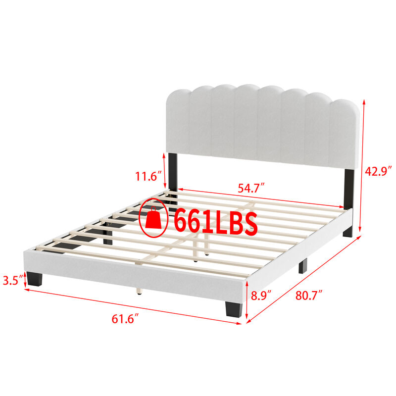 FUFU&GAGA Upholstered Bed, Queen Size, Soft Fabric Upholstery with MDF and Multi-Layer Board Construction, (80.7" W x 61.6" D  x 42.9" H ), Light Grey