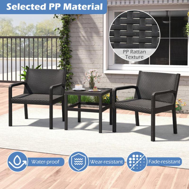 Hivvago 3 Piece Patio Furniture Set with 2 Modern Rattan Armchair and 25 Inch Squire Side Table