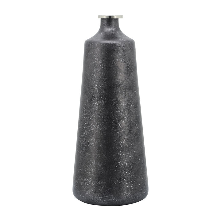 21"H Glass Vase W/ Ring, Black