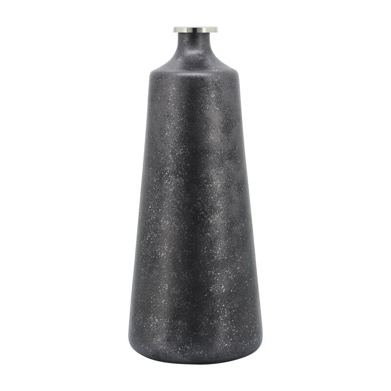 21"H Glass Vase W/ Ring, Black image number 0