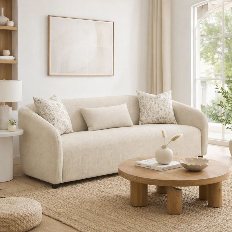 Tiena Sofa, 3 Accent Throw Pillows, Modern Warm Beige Linen, 84 Inch image number 1