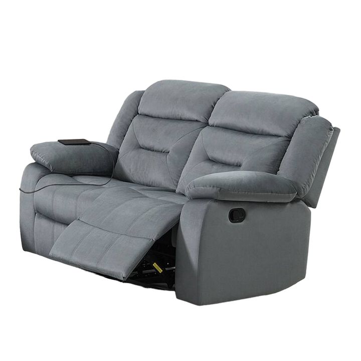 Niko Manual Recliner Loveseat, Light Gray Velvet, Solid Wood, 60 Inch - Benzara - Benzara