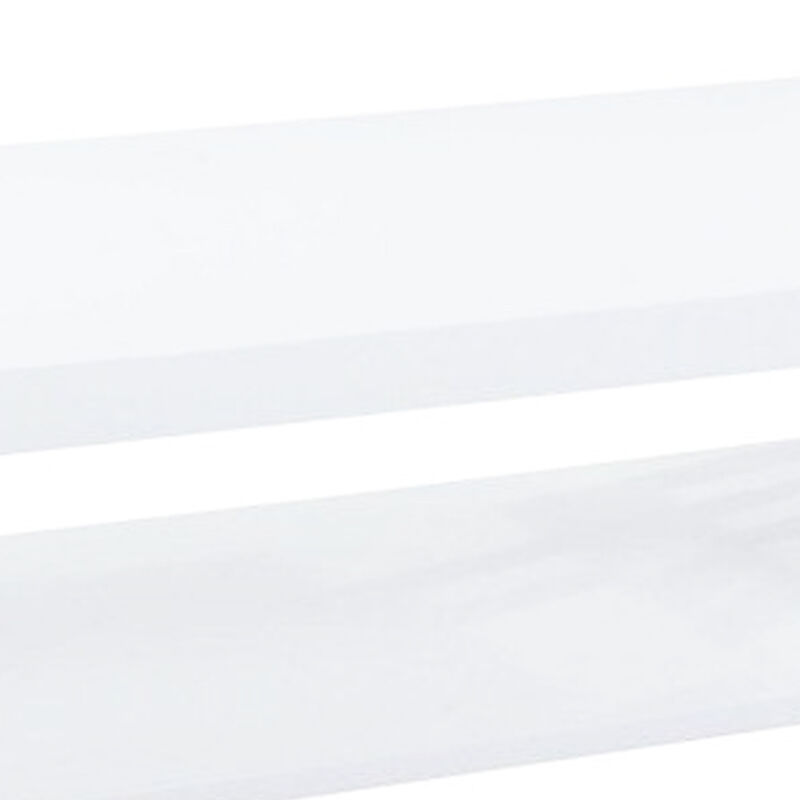 Contemporary Wooden Coffee End Table With Designer Sides & Shelf, Glossy White-Benzara