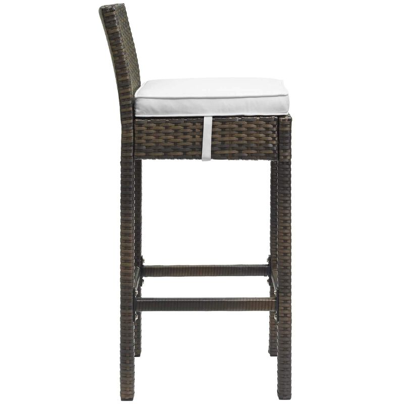 Modway EEI-3603-BRN-WHI Conduit Bar Stool Outdoor Patio Wicker Rattan Set of 2 in Brown White, Two
