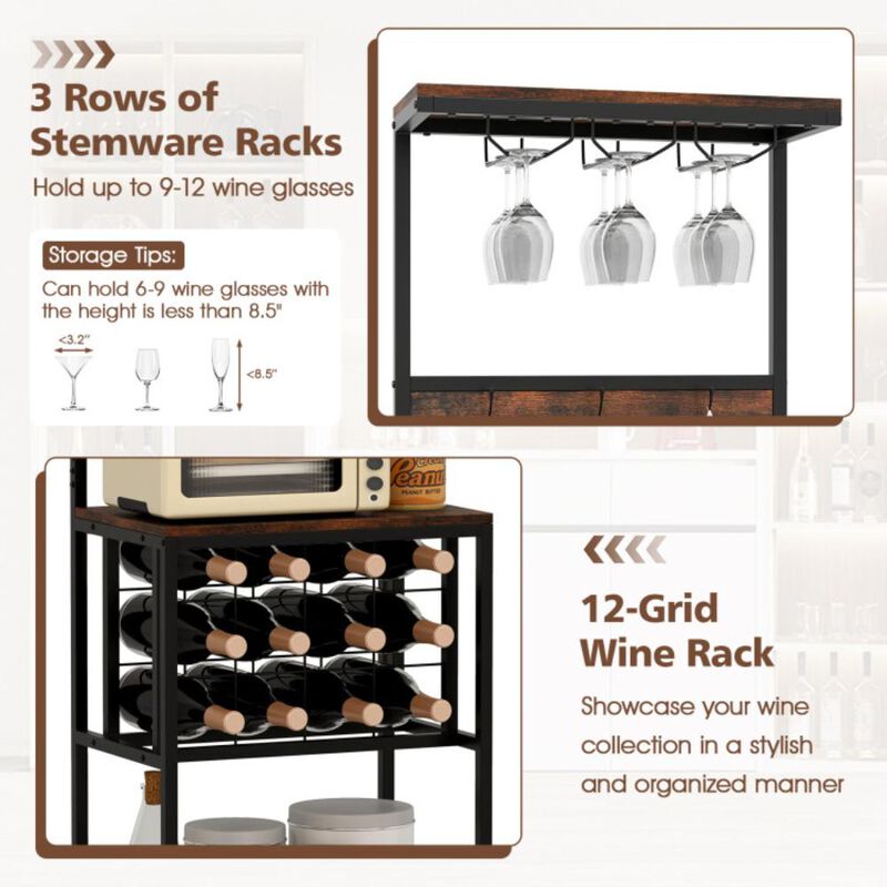Hivvago Freestanding Wine Rack Floor Wine Bar Cabinet with Glass Racks