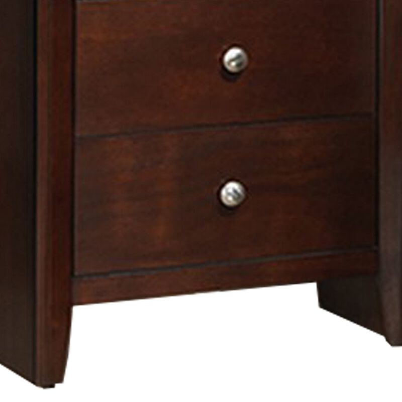 24 Inches 2 Drawer Wooden Nightstand with Metal Pulls, Brown-Benzara