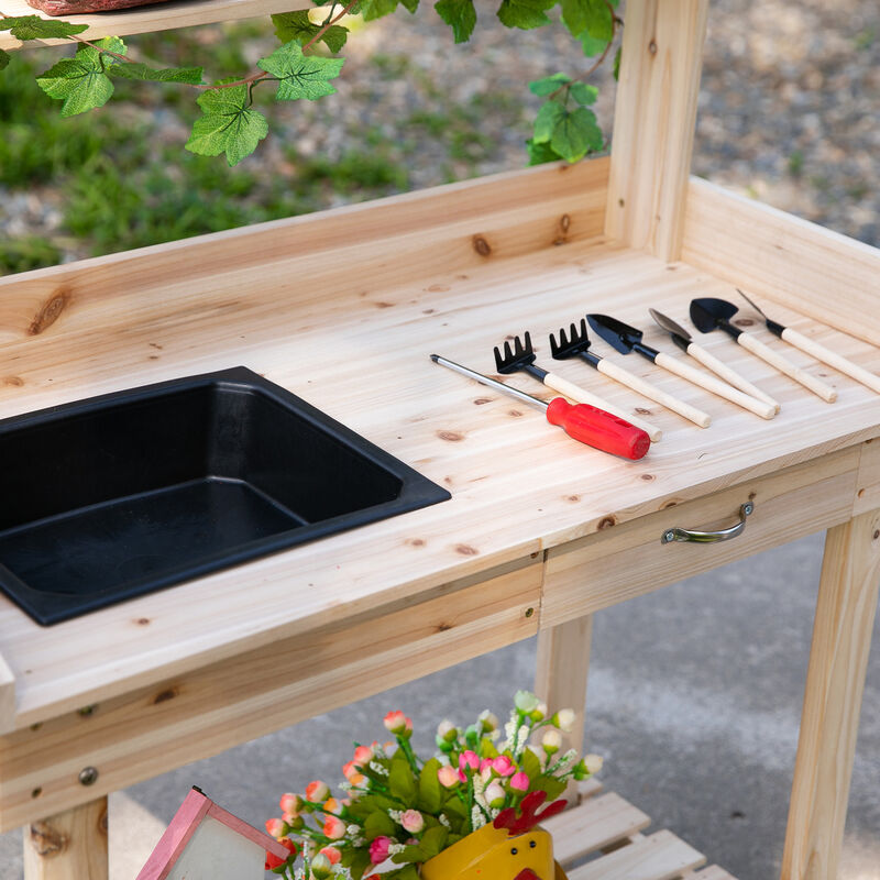 Hivvago 36" Wooden Potting Bench with Wheels, Sink, and Storage image number 6