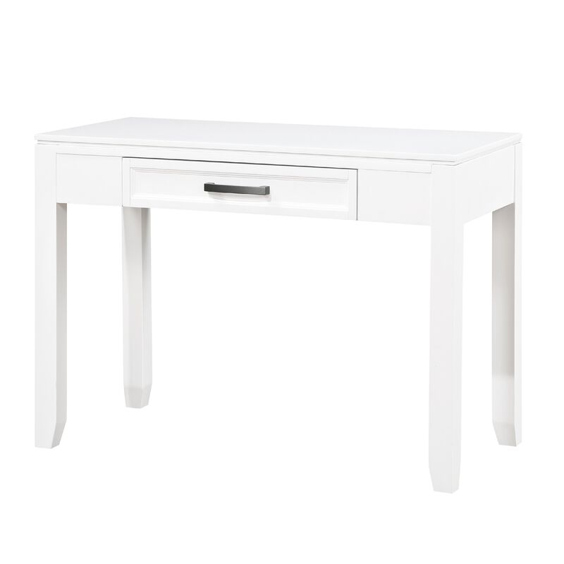 Thiem Writing Laptop Desk, 1 Drawer, White Veneer, 42 Inch - Benzara