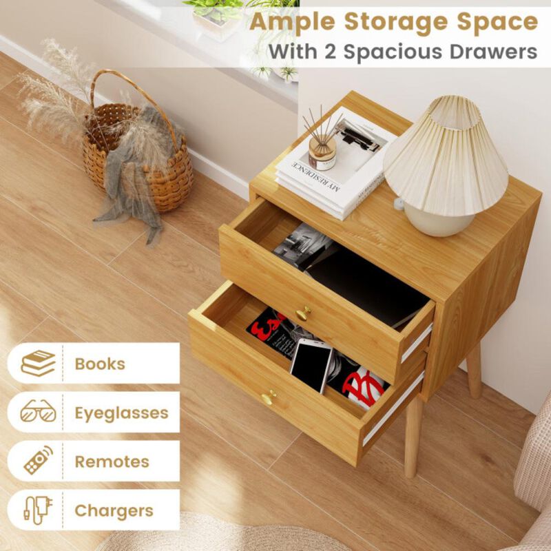 Hivvago Mid Century Modern 2 Drawers Nightstand