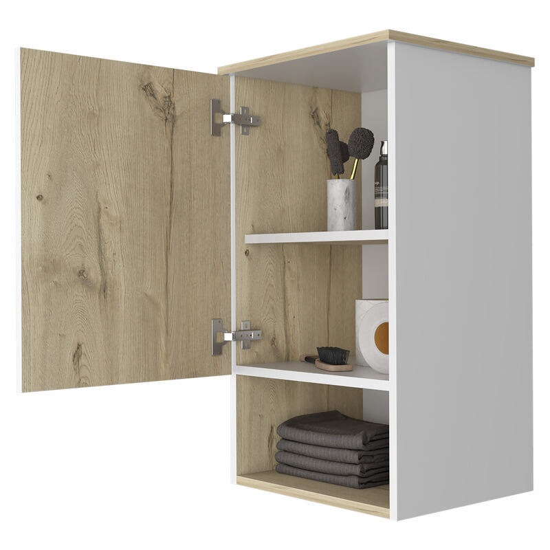 DEPOT E-SHOP Arya Medicine Single Door Cabinet, One Shelf, Two Interior Shelves, Light Oak / White