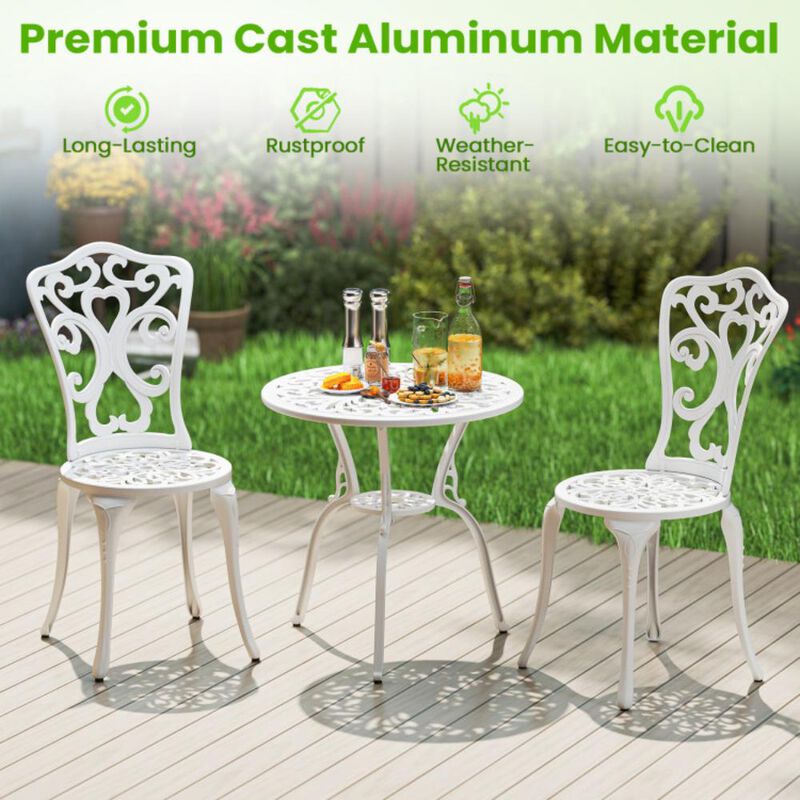 Hivvago 3 Piece All Weather Cast Aluminum Bistro Chairs and Table with Umbrella Holes