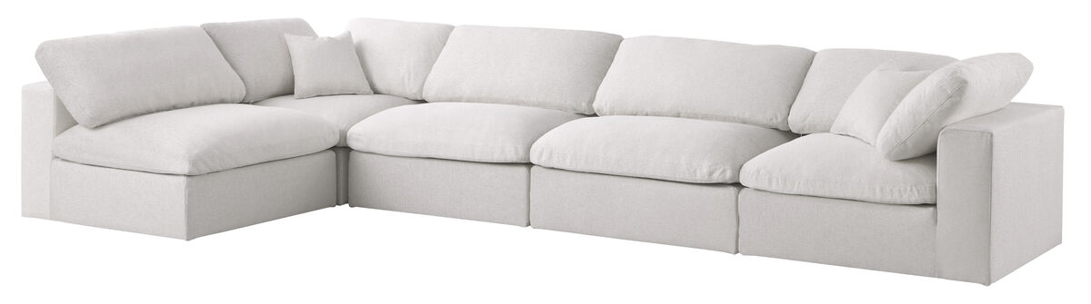 Meridian Furniture Serene Cream Linen Textured Fabric Deluxe Comfort Modular Sectional