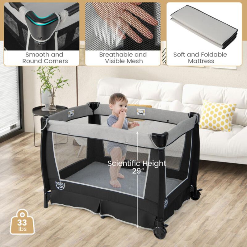 Hivvago 4-in-1 Convertible Portable Baby Play Yard with Toys and Music Player