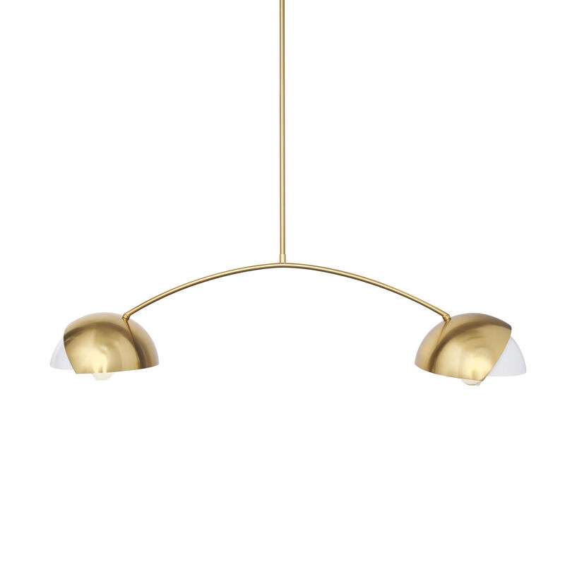 HomeRoots Brass Two Light Metal Dimmable Chandelier With White Shades image number 0