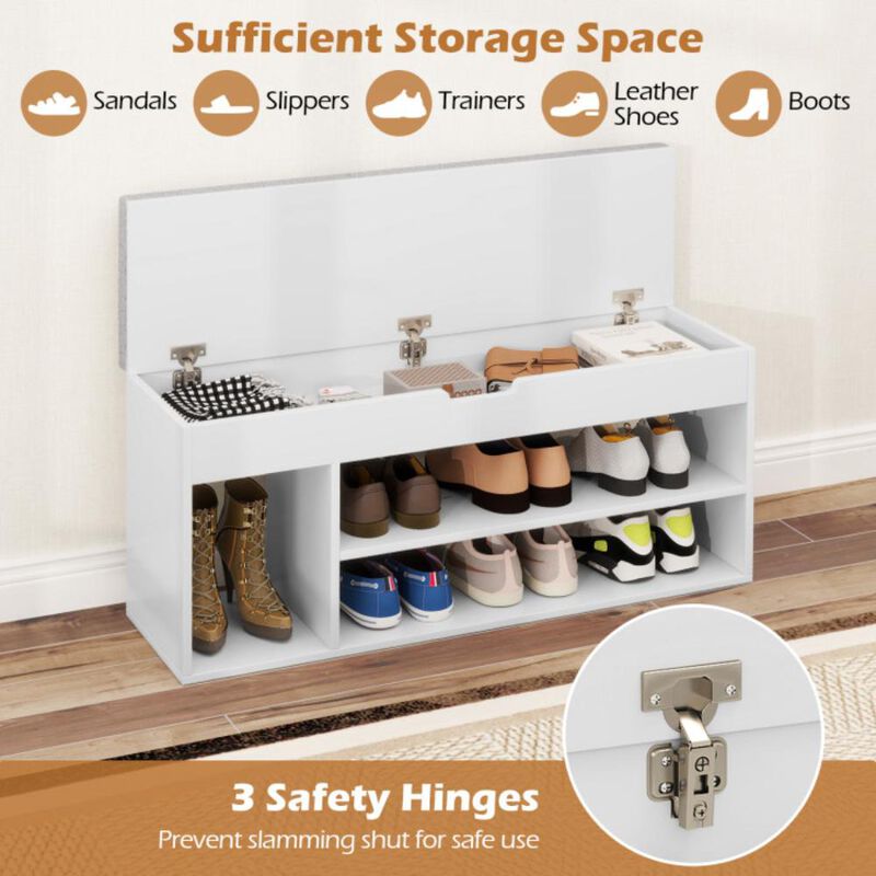 Hivvago Padded Seat Shoe Bench with Hidden Storage and 3 Open Shelves
