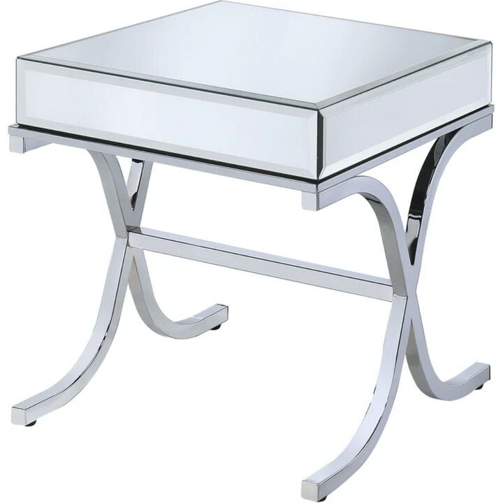 Homezia 21" X 21" X 22" Mirrored Top And Chrome End Table