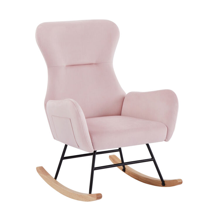 pink velvet rocking chair