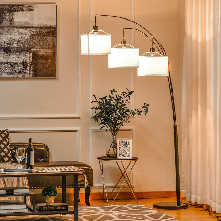 Black/White Modern Light: Arc Floor Lamp with 3 Drum Shades