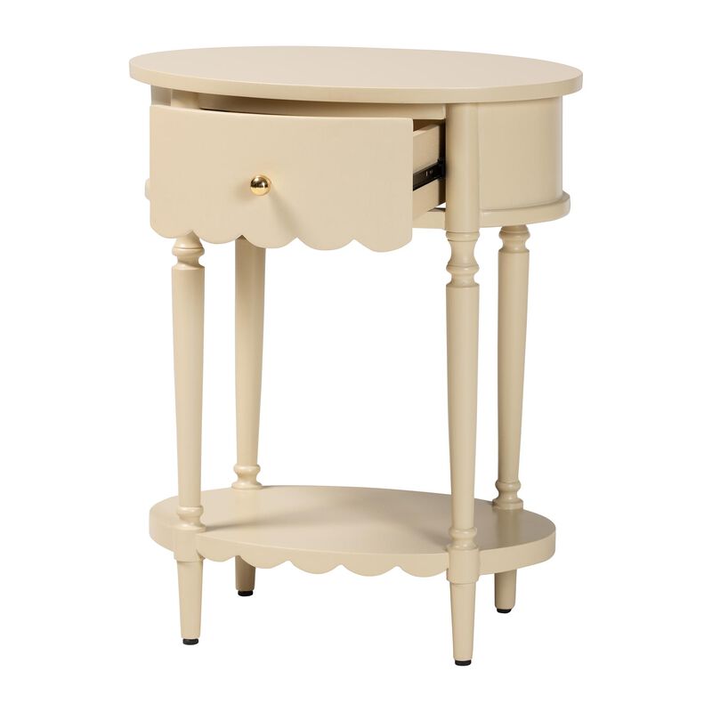 bali & pari Liba End Table - 1-Drawer Accent Table with Scalloped Detailing and Open Shelf Storage for Hallway, Entryway, and Living Room image number 1
