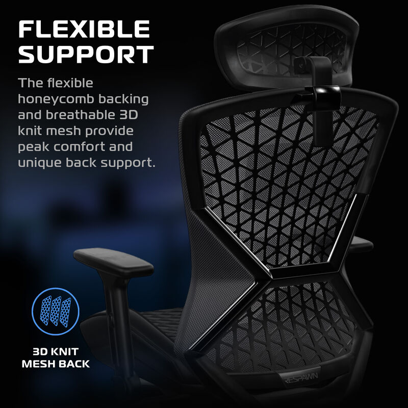 RESPAWN SPIRE Ergonomic Office Chair with Lumbar Support, Headrest, Adjustable Arms and Cooling Gel Seat Cushion, Comfy Breathable Mesh Seat for Home Office, High Back Reclining Gaming Chair