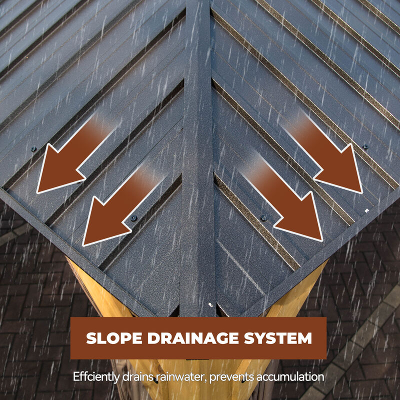 Mondawe 12 ft. x 12 ft. Brown Cedar Wood Frame Hardtop Gazebo with Galvanized Steel Double Roof, Curtains and Netting