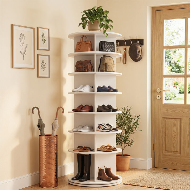Freestanding 7-Tier Rotating Shoe Rack Storage Tower Organizer - White image number 5