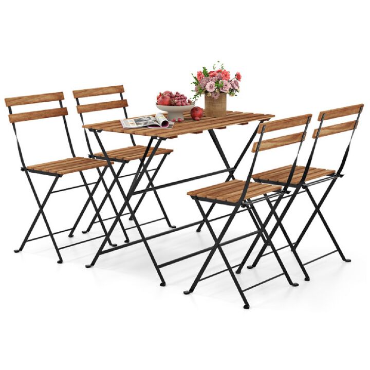 5-Piece Patio Dining Set &ndash; Acacia Wood Table with 4 Foldable Chairs