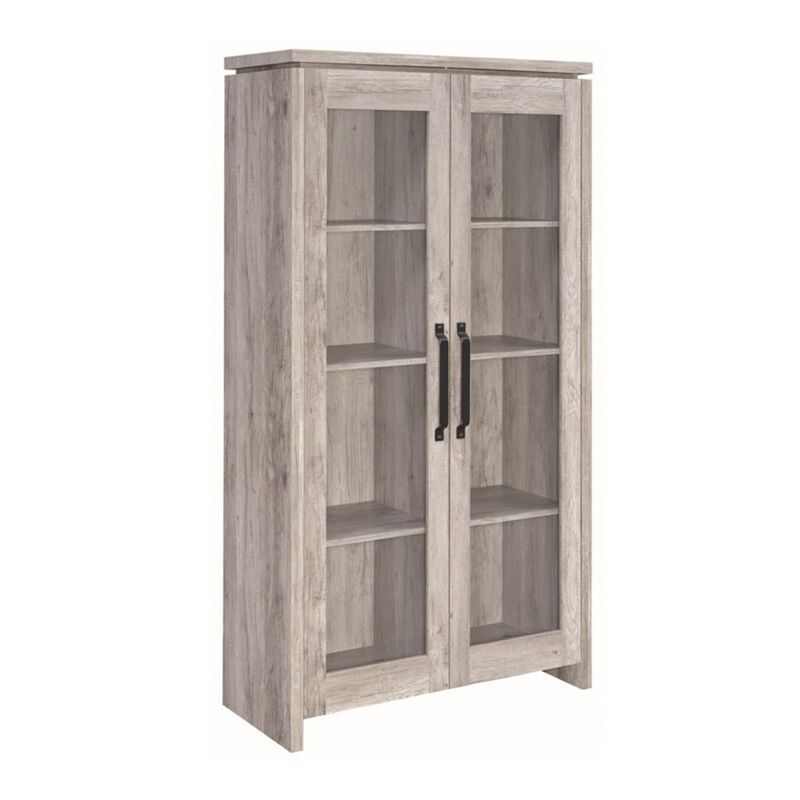 Spacious Wooden Curio Cabinet With Two Glass Doors,  Gray-Benzara