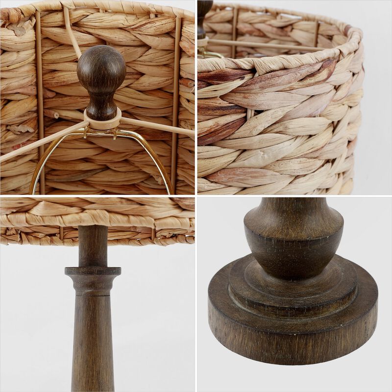 Leona Rustic Farmhouse Handwoven Rattan/Resin LED Table Lamp
