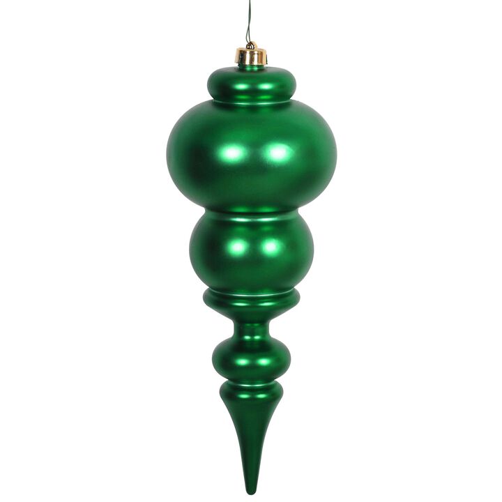 Vickerman 14" Matte Finial Ornament, Shatterproof Plastic, UV Resistant Christmas Tree Decoration, Green