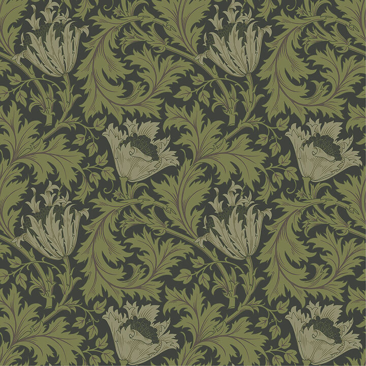 Anemone Dark Green Floral Trail Wallpaper
