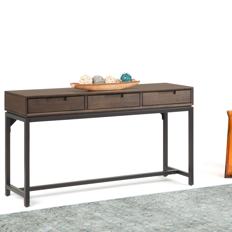 Banting SOLID HARDWOOD and Metal 54 inch Wide Industrial Wide Console Table in Walnut Brown
