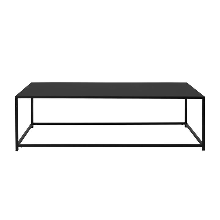 Eme 48 Inch Coffee Table, Rectangular Top, Black Finished Metal Frame