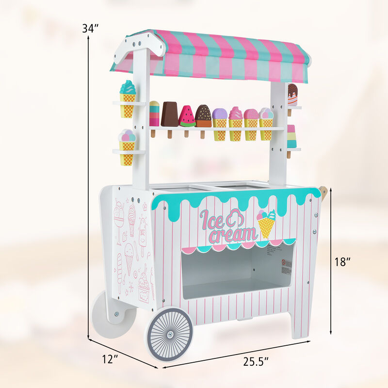 Kid's Ice Cream Cart Playset with Display Rack, Scoops, and Accessories