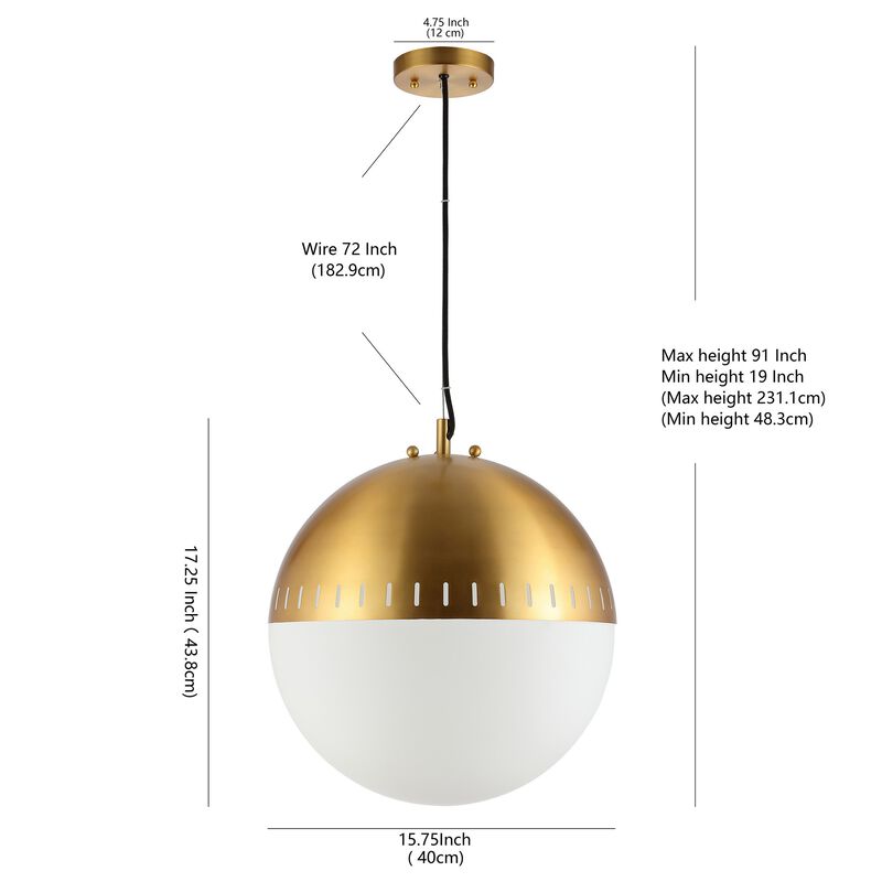 Remy 15.75" Adjustable Iron/Glass Art Deco Mid-Century Globe LED Pendant, Brass Gold