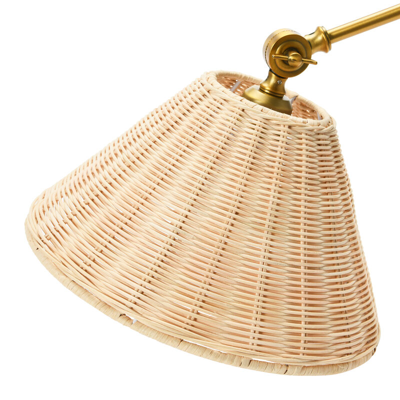 Coastal Adjustable Wall Sconce with Neutral Beige Rattan Shades, Antique Metal Brass Finish image number 5
