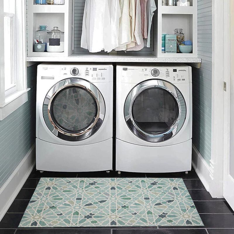 Linon Outdoor Washable Deltona Green & Ivory, Rug image number 5