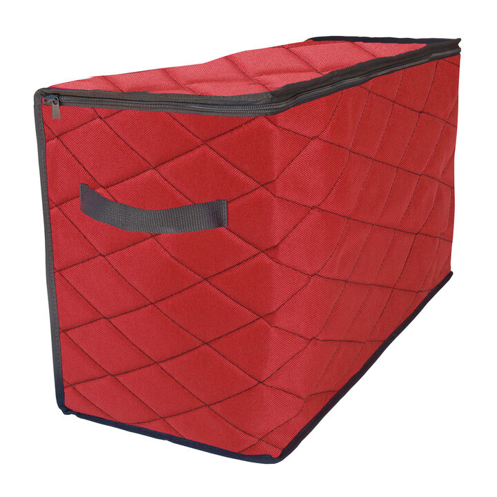 96ct Red and Black Quilted Zip Up Christmas Ornament Storage Tub