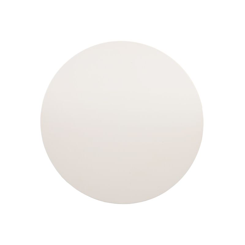 24 Inch Modern Coffee Table, Round Off White MDF Top, Tapered Brown Mango Wood Legs