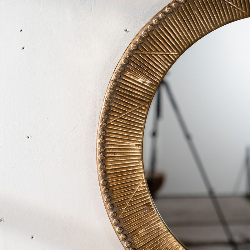 31.3"Gold Textured Round Wall Mirror-Decorative Mirror, Boho Accent Mirror image number 4