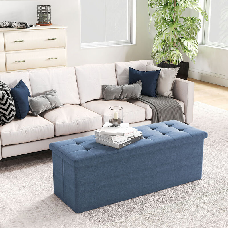 Linen Folding Storage Ottoman Bench, End-of-Bed Seat with Cushion image number 1