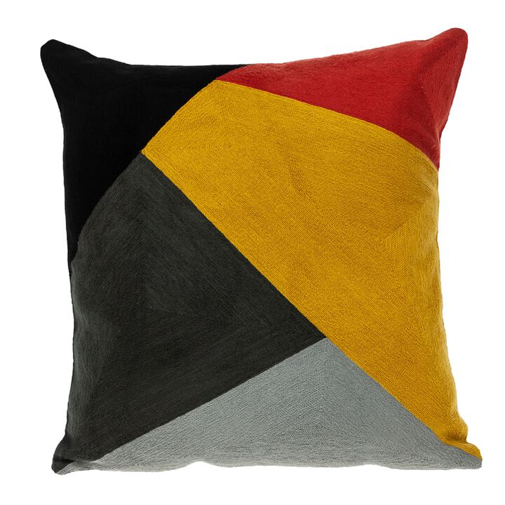 20" Yellow and Gray Geometric Embroidered Square Throw Pillow