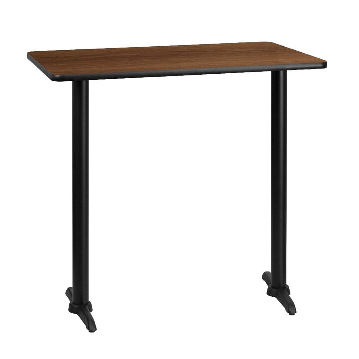 Flash Furniture Stiles 30'' x 42'' Rectangular Walnut Laminate Table Top with 5'' x 22'' Bar Height Table Bases