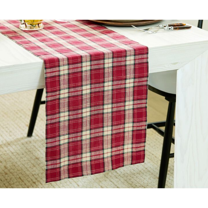 Linen Table Runner - Burgundy Plaid